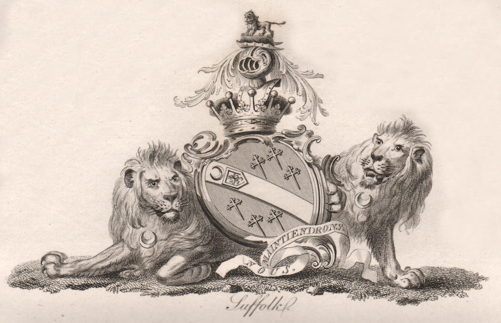 SUFFOLK. Coat of Arms. Heraldry 1790 old antique vintage print picture